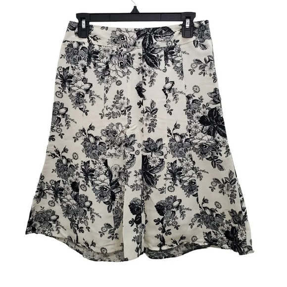 Ann Taylor LOFT Ivory Black Victorian Vintage Floral Flared Linen Midi Skirt 2‎ - Picture 1 of 5
